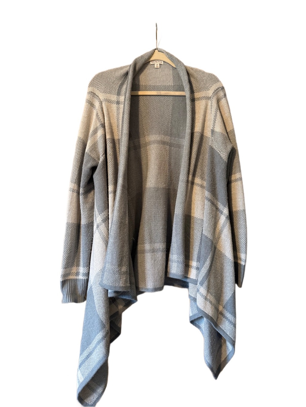 Merona Plaid Draped Open Cardigan - Gray & Cream